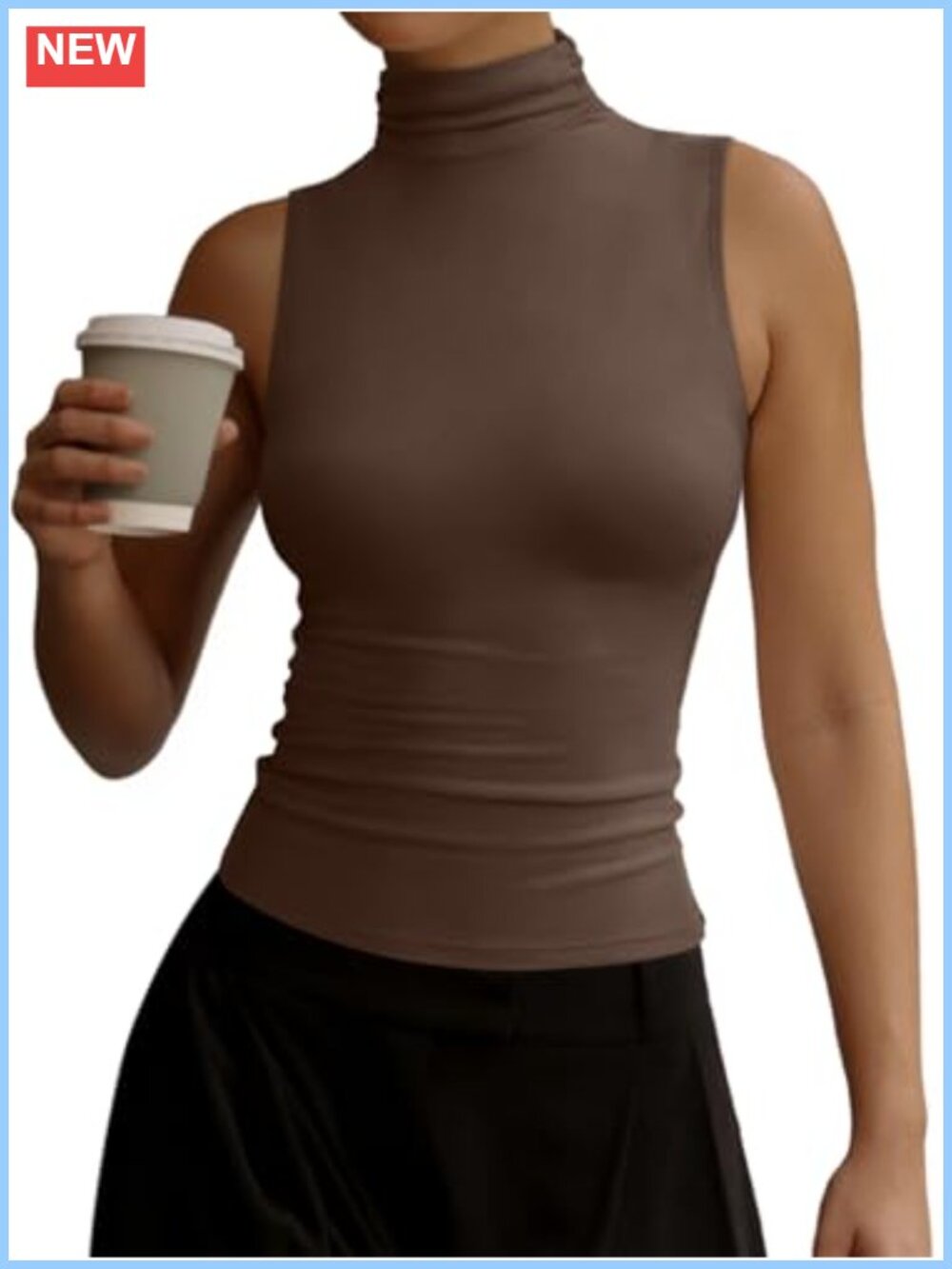 Modal Wool Turtleneck Tank Top Ruched Sleeveless Fitted Fall Top